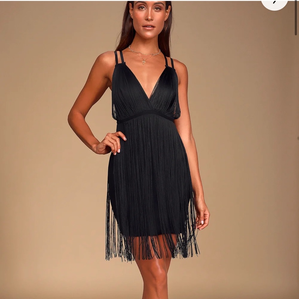 Lulus Black Fringe Mini Dress